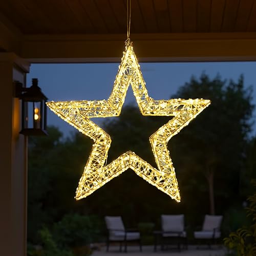 Marco Paul Large 38cm Gold Star LED Outdoor Christmas Decoration - Mains Powered 960 Warm White LEDs Festive Indoor & Outdoor Light Up Luxury Xmas Decoration for Home and Garden Decor