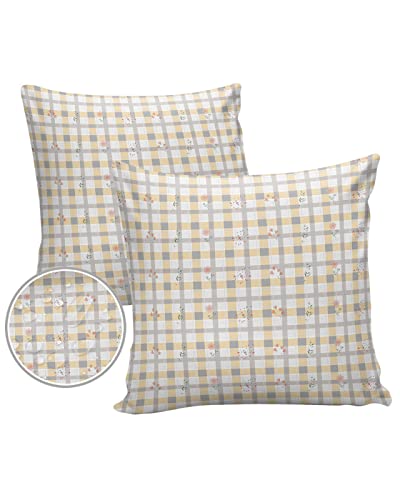 LBDecor Outdoor Throw Pillow Covers 24x24 Waterproof Farmhouse Flower Outdoor Pillows Decorative Pillow Covers Cushion Covers Pillowcase for Patio Garden Couch Set of 2, Yellow Gray White Grid