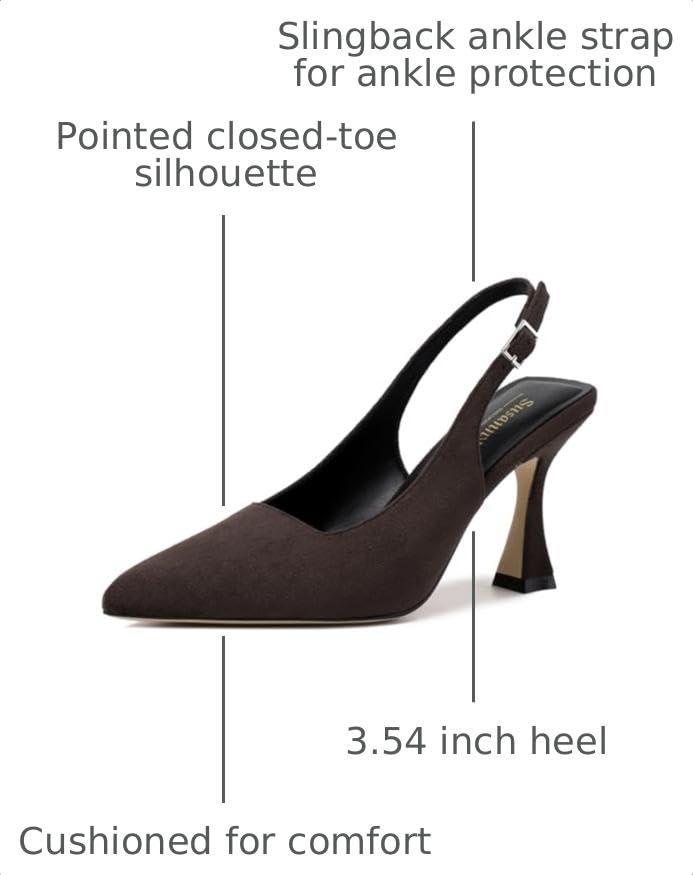 Image of Susanny Slingback Kitten Heels Elegant Dressy Pumps for Women Closed Pointy Toe Sexy Chunky High Heels Wedding Bride Prom Party Dress Shoes