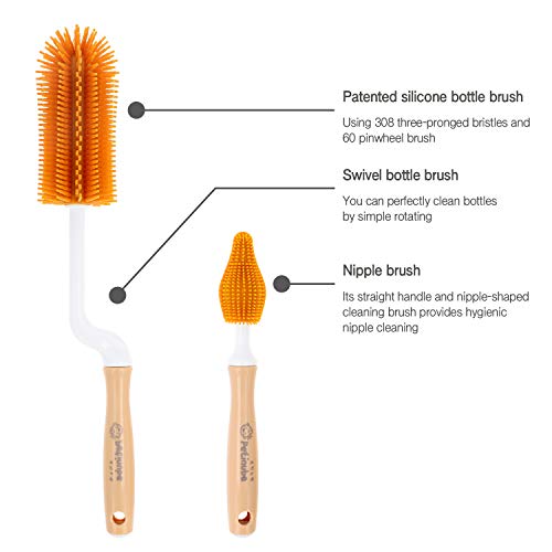Petinube Baby Bottle Cleaning Brush, Soft Brush Baby Bottle Cleaner, Silicone Brush For Bottles And Cups, Suitable For Cleaning All Bottle Types, Silicone Bottle Brush With Long Handle (Pink, Set) #TOP6