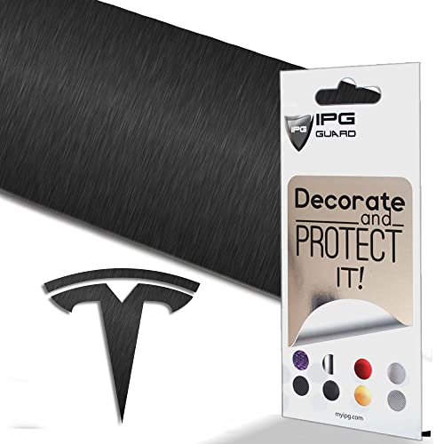 Image of IPG Compatible with Model Y Decal Sticker (8 Logo Set) Overlay Stickers Do it Yourself Stickers Set Personalize Your Tesla (Dark Brushed Aluminum)