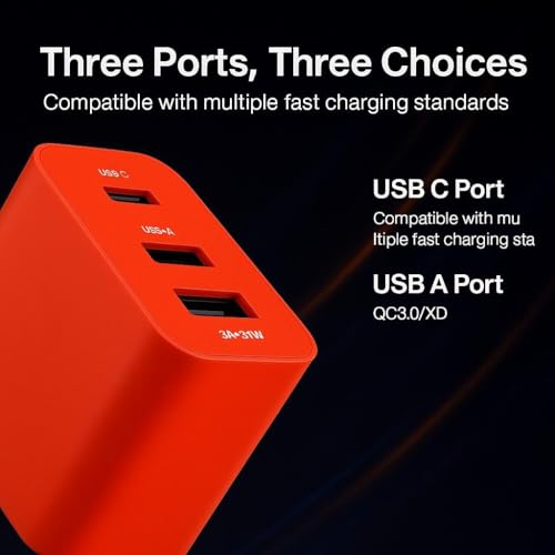 Image of 65W Super Fast Charger Adapter Compatible with Nothing Phone 1 / Phone 2A / 2a Plus / 2 /Buds, 65w GaN Power Charger Adapter for Mobile, Type C Charging Adaptor (Orange)