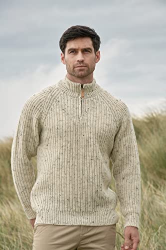 Aran Crafts Men's Half Zip Rib Sweater, 100% Wool, Made in Ireland3