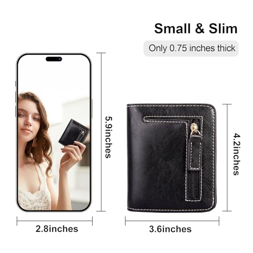 Image of Itslife Women's Rfid Blocking Small Compact Bifold Leather Pocket Wallet Ladies Mini Purse with id Window (Black)