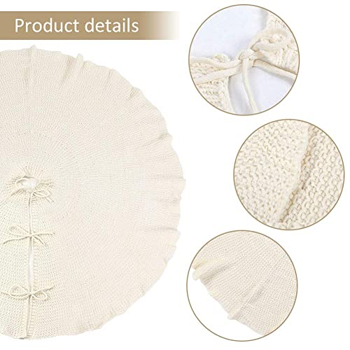 Nibesser WSHUDECK003 Knit Tree Skirt Ruffled Christmas Tree Skirt White 48 Inches Knitted Thick Rustic Xmas Holiday Decoration Large Xmas Tree Collar Mat Ivory White thumb #4