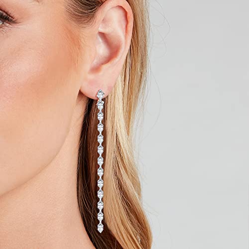 Silver Long Crystal Line Teardrop Earrings Rhinestone Statement Chain Dangle Earrings for Women Bridal Wedding Party3