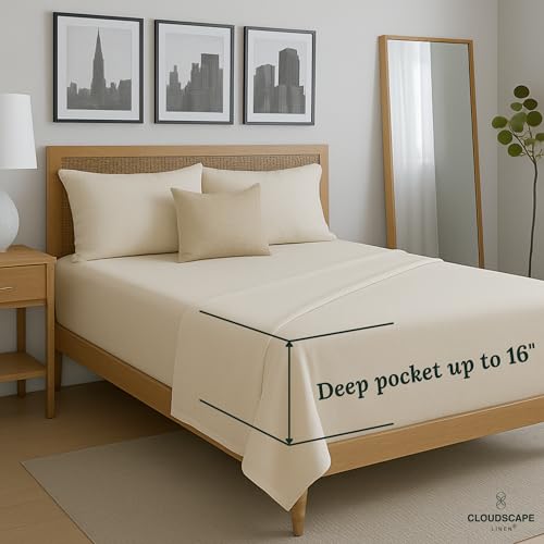 100% Egyptian Cotton Sheets Full Size, 4 Pieces Luxury Bedding Set, 1000 Thread Count Egyptian Cotton,Hotel Quality, Silky Soft, Breathable and Durable, Deep Pockets up to 17, Ivory