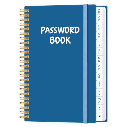 Heveboik Simplified Password Book with Alphabetical Tabs - Small Pocket Size Password Keeper Journal Notebook for Computer & Website Logins, 4.5" x 6.2", Blue