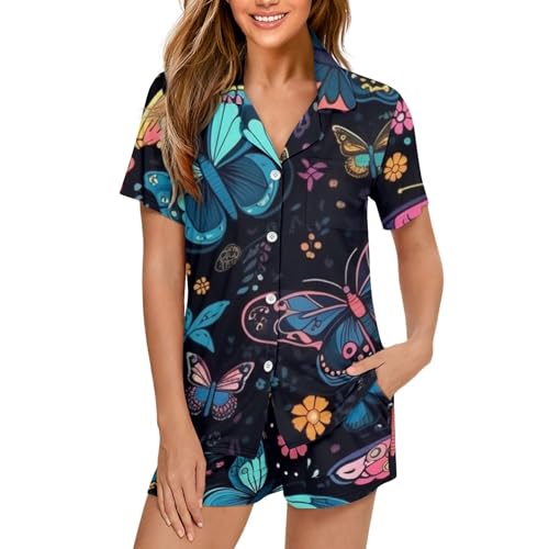 Image of Pjs Womens Short Sleeve Button Down Pajamas Set Two-Piece Nightwear with Pockets
