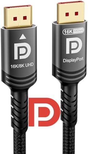 Ubluker 80Gbps DisplayPort 2.1 Cable 10 FT, Certified DP to DP Cord 4K 540Hz 360Hz 240Hz 165Hz 120Hz 16K 8K 240Hz Ultra High Bit Rate UHBR20 DSC1.2a Ryzen 7900X GeForce RTX5090 Laptop PC Monitor