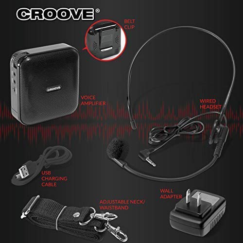 Croove Voice Amplifier: Portable Rechargeable Microphone With Headset & Belt Clip - Ideal For Classroom Teachers & Tour Guides - Microphone With Speaker #TOP3