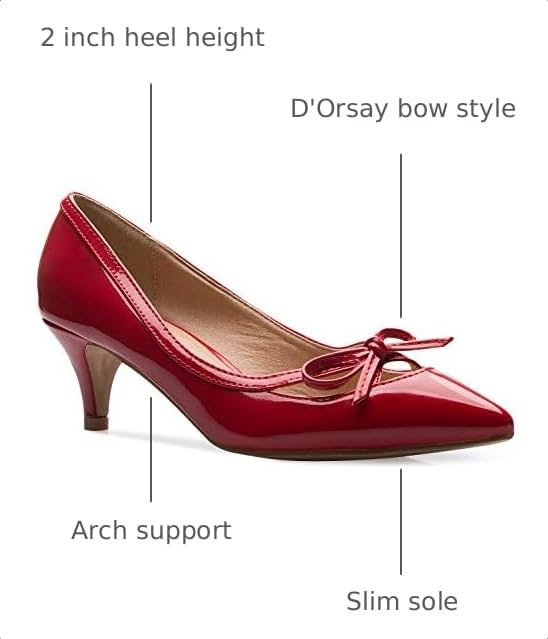 Olivia K Women’s Classic Closed Toe D'Orsay Bow Kitten Heel Pump | Dress, Work, Party Mid Heeled Pumps Red by Olivia K - Used condition - Image 2