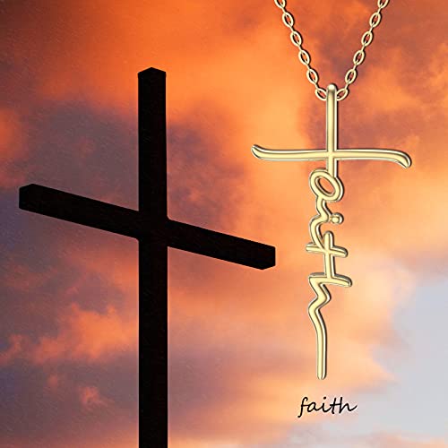 Fencci Solid 14K Yellow Gold Faith Cross Necklace For Women, Real Gold Crucifix Crosses Pendant Necklace Faith Jewelry Birthday Christmas Gifts #TOP5