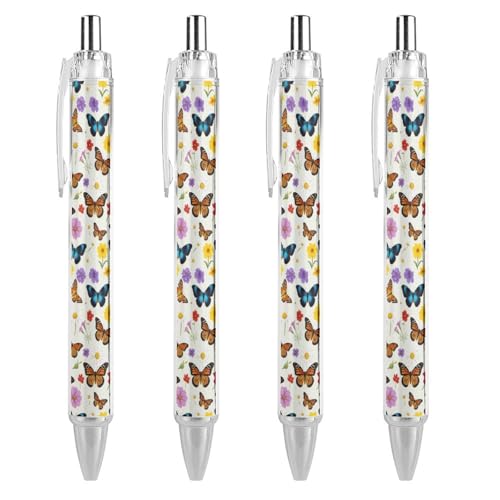 PPIKTC Gel Pens for Women Men, Beautiful Butterfly Vintage Botanical Butterflies 4 Pcs 0.5mm Black Ink Pen Fine Point Smooth Writing, Ballpoint Note Accessories