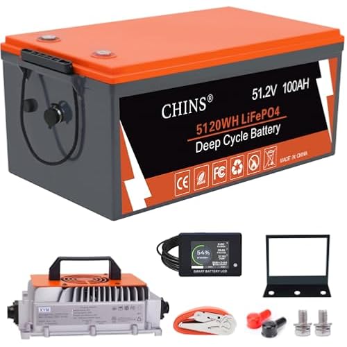 CHINS 48V Lithium Golf Cart Batteries 100AH, 200A BMS, Includes 18A Charger, Monitor, 5000+ Cycles