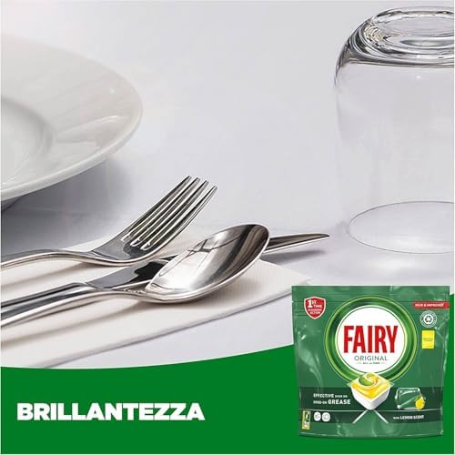Fairy Original Pastiglie Lavastoviglie, 205 Capsule, Limone, Detersivo Con Azione Pulente Al Primo Lavaggio, Efficace Sul Grasso Incrostato Con Azione Brillante