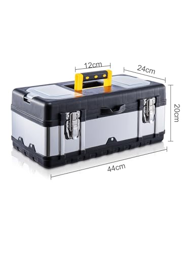 CROWNSHOP Tool Box ToolBox StorageHeavy Duty Stainless Steel Portable Toolbox with Metal Dual Latch Removable Tray Storage Case with Tray and Latch for Small Parts for Tools (19 Inch) 2 CROWNSHOP Tool Box ToolBox StorageHeavy Duty Stainless Steel Portable Toolbox with Metal Dual Latch Removable Tray Storage Case with Tray and Latch for Small Parts for Tools (19 Inch) - Image 2