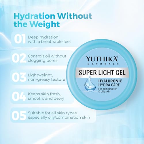 Image of Yuthika Super Light Gel Face Moisturizer With Hyaluronic Acid 300ml | Oil-Free & Non Sticky | Deep Hydration | Face Gel For combination & Oily Skin | Moisturizer Cream For Women & Men