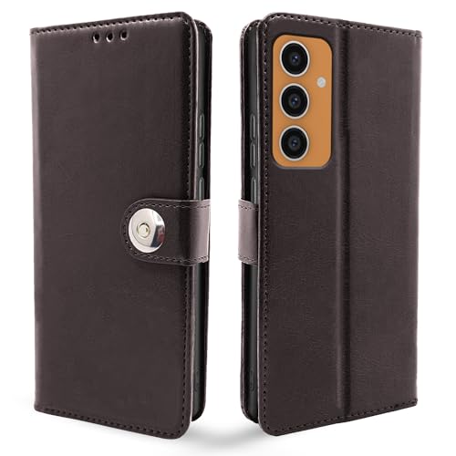 Image of Pikkme Samsung Galaxy S23 FE 5G Flip Cover Leather Finish | Wallet Stand and Shock Proof | Inside TPU with Card Pockets | Complete Protection Button Flip Case (Coffee)