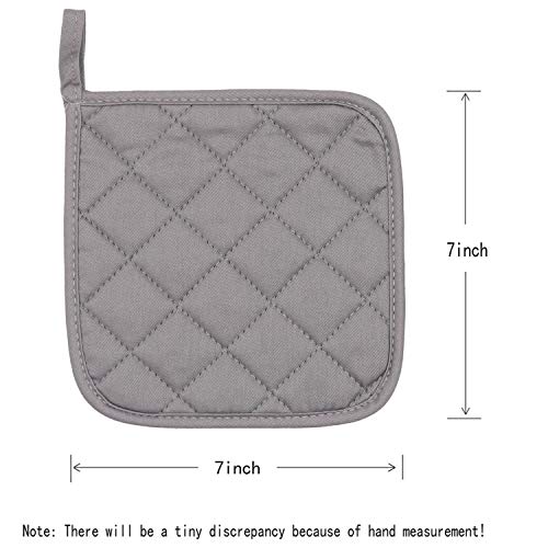 Cotton Heat Resistant Pot Holders, Everyday Kitchen Basic Square Solid Color Pot Holder, Multipurpose Quilted Hot Pads For Cooking And Baking Set Of 4 (Grey) #TOP4