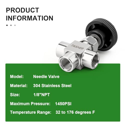 Válvula de aguja de 3 vías de 1/8 NPT en acero inoxidable 304 para control de agua y gas 5
