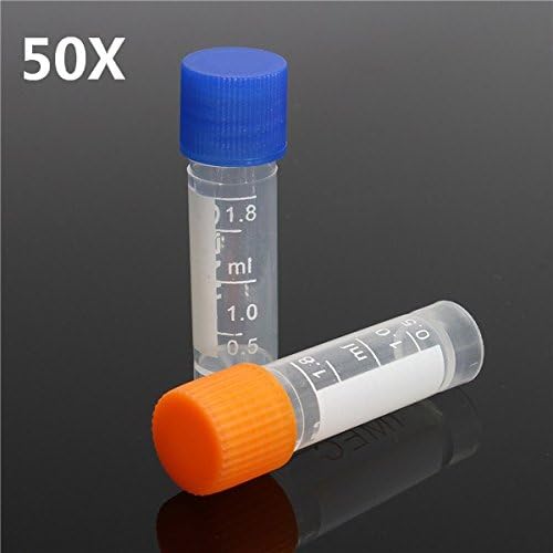 DIY (Pack of 50PCS) 1.8ml Plastic Graduated Vial with Seal Cap 0.063oz Cryovial Tube Sample