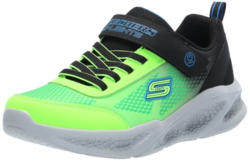 Skechers Meteor-Lights-krendo Zapatillas para Niños, Negro/Azul/verde lima, 19.5 cm