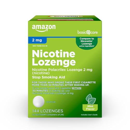 Amazon Basic Care Nicotine Polacrilex Lozenge 2 mg (Nicotine) Mint Flavor Stop Smoking Aid Quit Smoking Reduces Cravings 144 Count