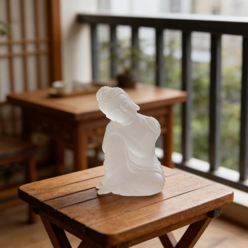 Estatua de Buda Meditando de 5.9 Pulgadas en Resina Blanca miniatura 3