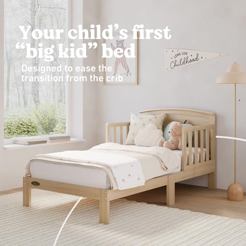 Image of Graco Benton Toddler Bed, Driftwood | GREENGUARD Gold Certified, Fits Standard Full-Size Crib & Toddler Mattress, Toddler Safety Guardrails Included, Easy Assembly