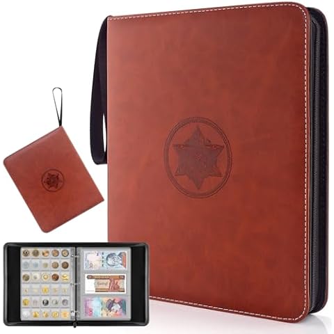 JoyHood Coin Collection Book- 300 Coins Pockets+30 Bills Pockets, Coin Collection Supplies Holder for Collectors, Coin Album Binder Storage Box Case for Money Currency Cover