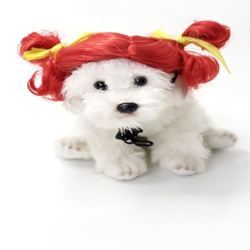 zhendehenziyou Peruca vermelha para cães, fantasias engraçadas, gatos, cosplay, cabelo, decoração pa