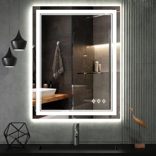 VanPokins LED Bathroom Mirror, 24x32 Inch Vanity Mirror with Lights, Gradient Front and Backlit...