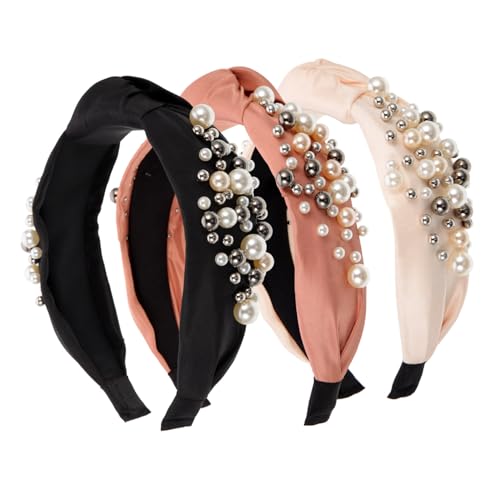 CANIGHT 3 Piezas diadema anudada con perlas elásticos transparentes para el cabello delirio venda banda hair band hair ties cintas para el cabello para mujeres diadema de el plastico