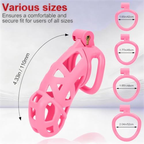 Image of BDSM Male Chastity Cage with Elastic Belt Invisible Lock 4 Size Ball Rings