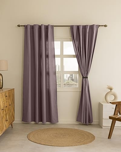 Image of THE LINEN COMPANY Solid Cotton Curtains 4 Feet for Window, Soft Color Window Drapes, 4ft Set of 2, Lavender