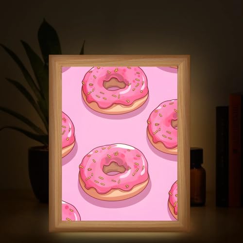 Light Up Painting, Pink Donut Wall Art Picture Light Graffiti Donut Light Up Desktop Art Frame, 10 Brightness, USB Powered, 3 Lighting Modes, Anxiety Relief Decor Gift for Bedroom Home
