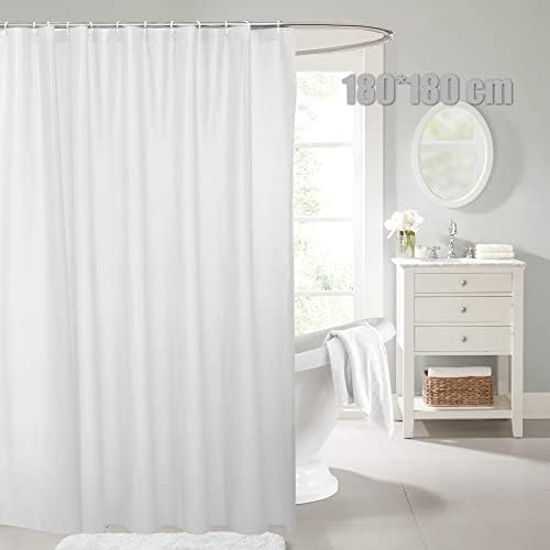 Kaket Shower Curtain 180cm x 180cm Waterproof Bathroom Curtain Washable Bath Curtains With 12 Curtain Hook (White)