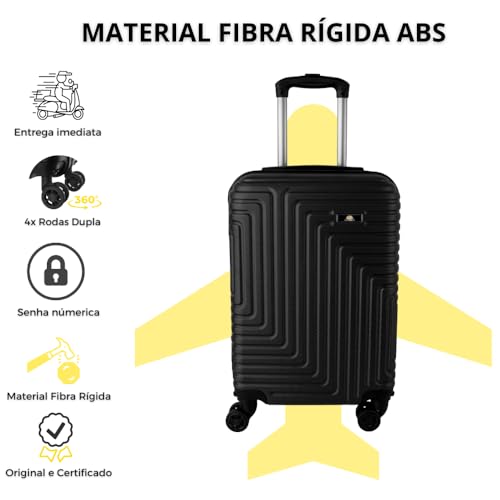 Mala De Bordo Para Viagem Rodas Dupla 360° e Cadeado Acoplado Tam P 10kg Cor:Preto 8190