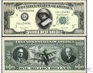 Set of 5 - World War II Commemorative Million Dollar Bills