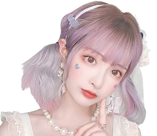 osseoca Shoulder Middle Length Water Wave Natural Lolita Wig INS hot JK Purple Gradient Cute Girls Daily Princess Cosplay Party WIgs