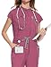 VIAOLI Women's Scrub Jumpsuit In 8 Pocket Scrubs Set with Front Zipper Open Placket Neckline Top and Elastic Waist Pants (Mauve,M,Medium)