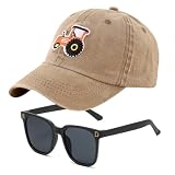Tracteur Casquette de Baseball Enfant, 2PCS Chapeau Soleil et Lunettes de Soleil Casquette Réglable Chapeau Soleils Casquettes Broderie de Baseball Chapeaus de Sport pour Enfant Sport Plage(Kaki)