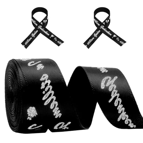 APOMOONS 2.2cm*9m Lazo Funerario, Cinta de Luto con Texto, Adorno Funerario para Marco de Fotos de Embalaje, Corona Funeraria Decoración, Funeral, Ramo de Flores para Coche (Negro)