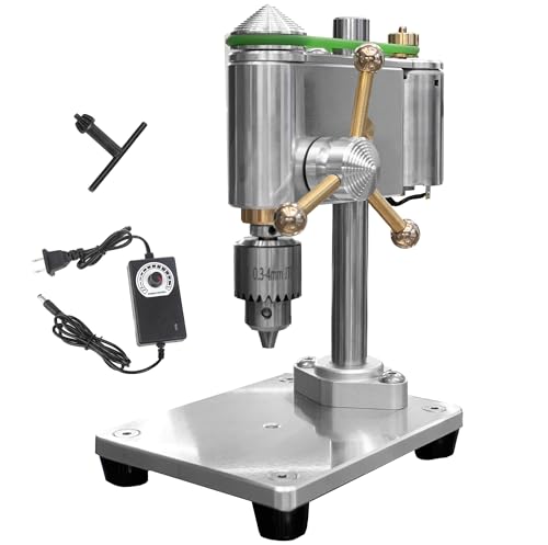Image of Mini Drill Press, Electric High Precision Benchtop Drill Press, Portable CNC Machined Drilling Machine for DIY Woodworking Metalwork PVC Resin Jewelry Crafts, Adjustable Speed, 0.3-4mm Chuck