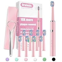 ORALEXIS Electric Toothbrush for Adults and Kids, with Tongue Scraper and 8 Brush Heads, One Fast Charge Last 120 Days, 40000 VPM Deep Clean, Sonic Travel Toothbrush - Pink