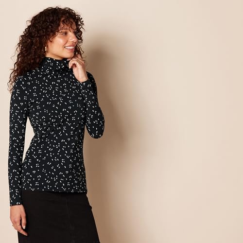 Amazon Essentials Women's Long-Sleeve Turtleneck (Available in Plus Size), Black White Tossed Leaf, X-Large2
