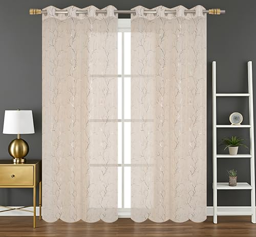 Image of Homefab India Multi Foil Transparent Sheer Curtain - 7 X 4 Feet, Door Curtains, Cream, Pack of 1 Piece