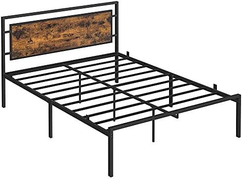 Amazon Com Vasagle Queen Size Metal Bed Frame With Headboard No Box Spring Needed Platform Bed Under Bed Storage Industrial Style Rustic Brown And Black Urmb901b01 Home Kitchen