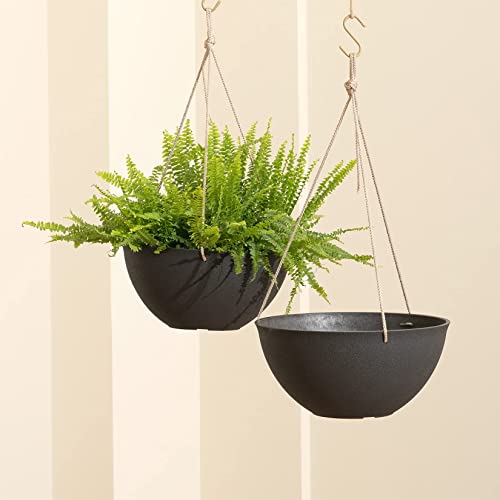 La Jolie Muse Hanging Planters For Outdoor Plants, Large Hanging Planter With Drain Holes, Black Hanging Flower Pots (13.2 Inch, Set Of 2) #TOP5